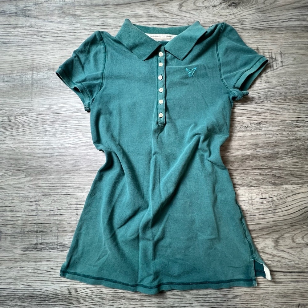 American Eagle Polo Shirt‎ Womens Small Teal Green Short Sleeve Eagle Logo W24